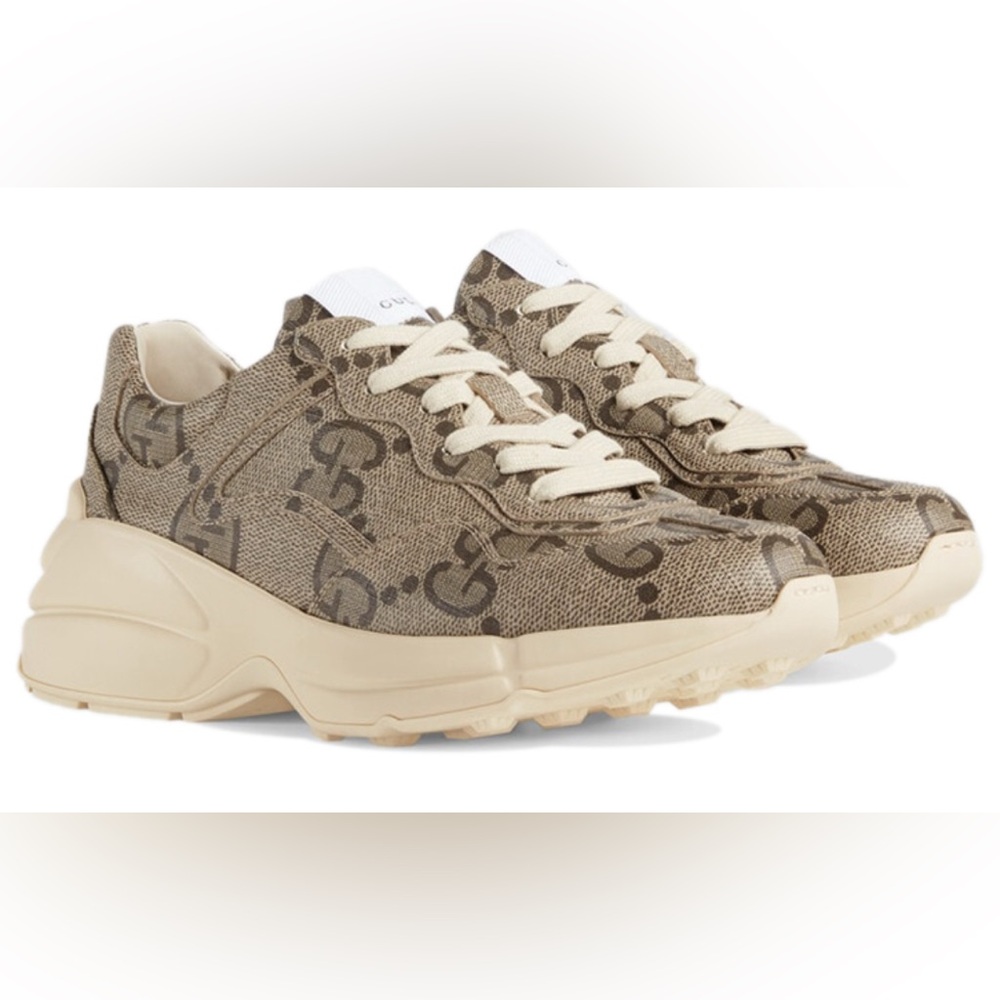 Gucci Beige and Brown Patterned Sneakers